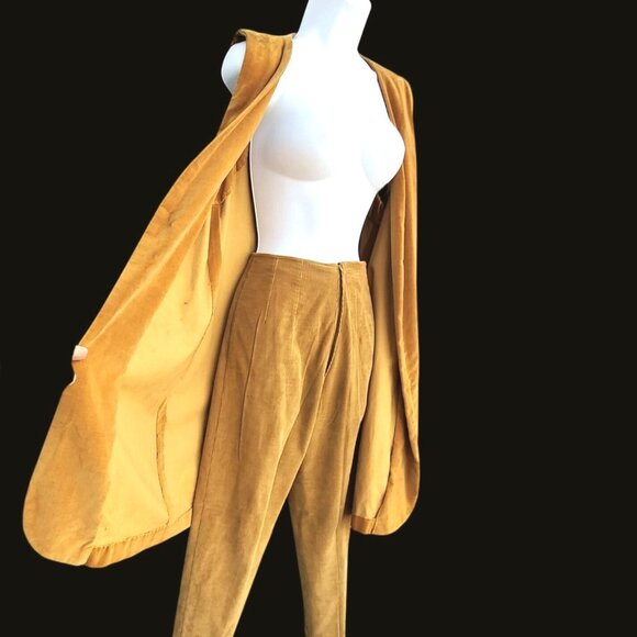 50s Pant Set Yellow Corduroy Velvet XS 21 Inch Waist - Picture 2 of 14